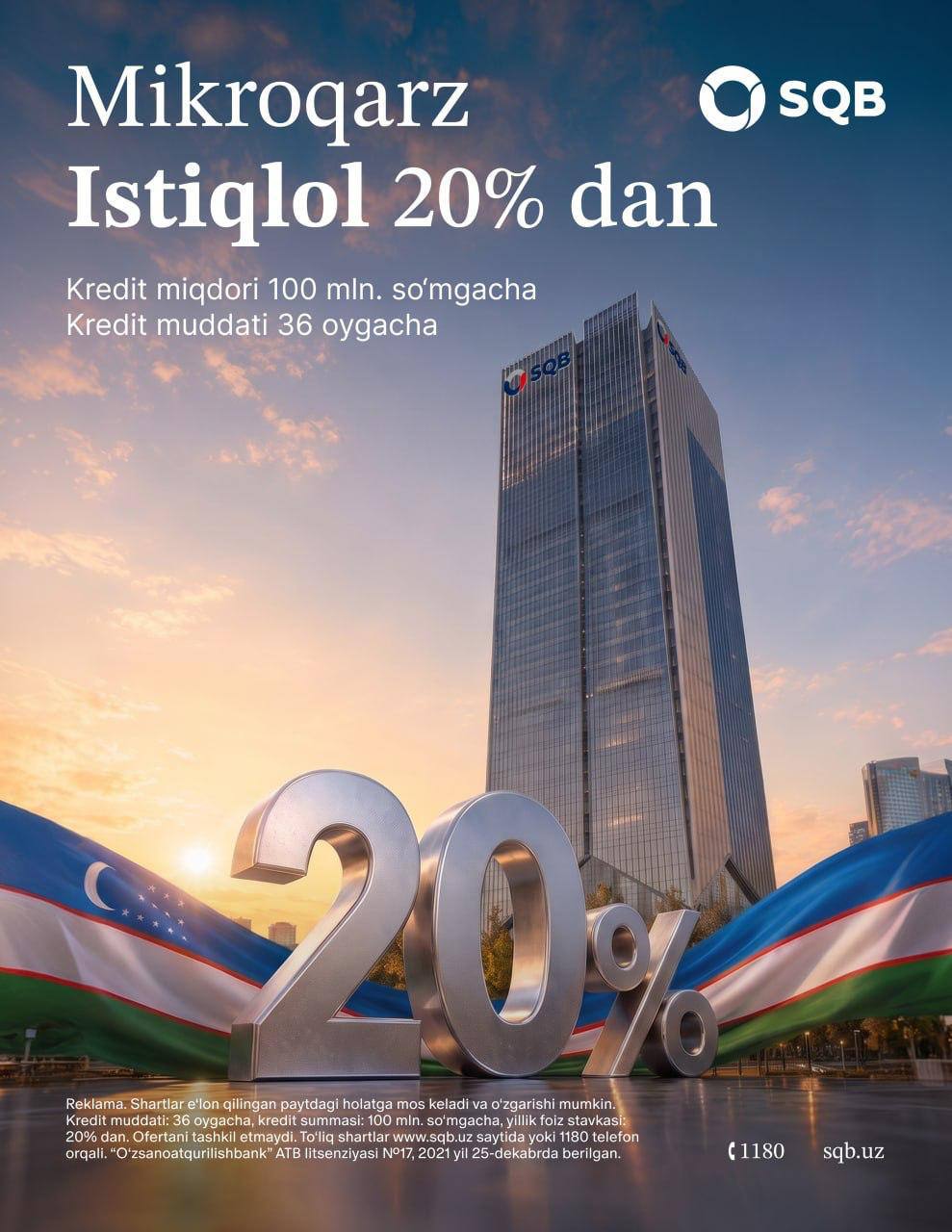 SQB’dan 100 mln so‘mgacha “Istiqlol” mikroqarzi – stavka 20 foizdan